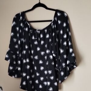Heart Patterned Black Blouse